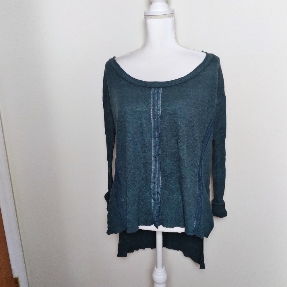 Free People High Low Linen Blend Long Sleeve Top